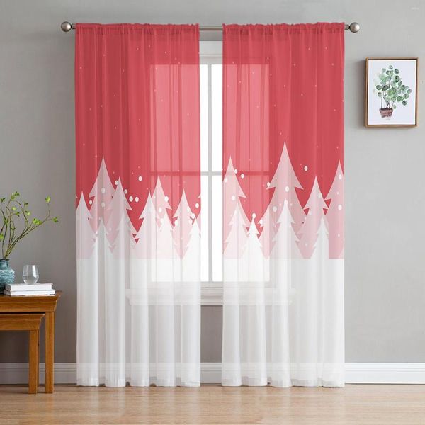 Cortina de inverno árvore de natal rosa sala de estar cortinas de tule estampadas para crianças quarto decoração de casa cozinha janela transparente