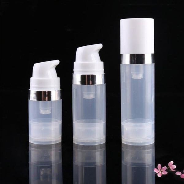 Leere 5 ml 10 ml Airless-Flaschen, transparente Vakuumpumpe, Lotionsflasche mit silberner Ringabdeckung, Kosmetikverpackung Qtbla