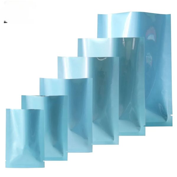 Variedade de tamanhos 100 pçs azul brilhante sachês seláveis a quente saco de armazenamento de alimentos folha de alumínio sacos de embalagem Mylar