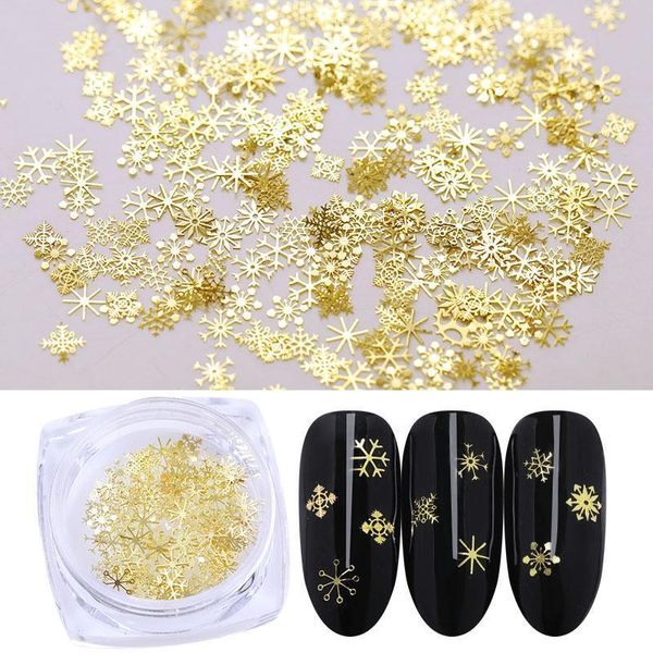 2020 9 estilo floco de neve pacote misto nail art decorações de natal metal lantejoulas cores douradas salão de arte