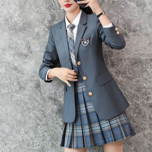 Zweiteiliges Kleid, hochwertige Frühlingsformelle Blazer-Damenanzüge mit Sets, Arbeitskleidung, Bürouniform, zweireihiger College-Rock im britischen Stil, Jacke 230615