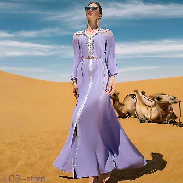 Vestido de duas peças feminino vestidos árabes elegante maxi fino lantejoulas diamantes decorados turco mangas compridas jalabiya muçulmano islâmico abaya primavera verão outono plus size
