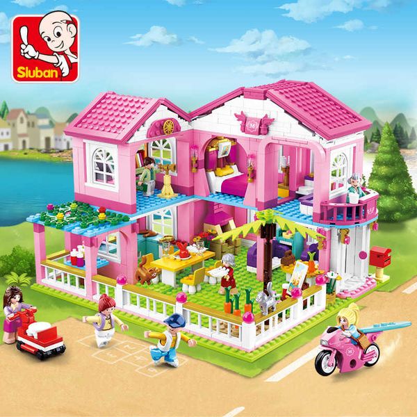 Blöcke Blöcke 0721 Assembly Building Jedes Kinderspielzeug Pink Dream Girl Holiday Villa T230616