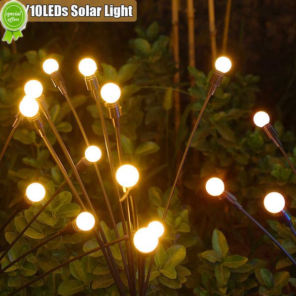 Novas luzes LED solares para jardim ao ar livre 10 luzes LED Firefly à prova d'água lâmpada de fogo de artifício paisagem jardim jardim decoração iluminação ao ar livre