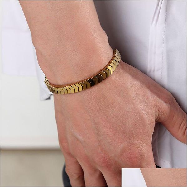 Pulseiras de hematita de ouro frisadas com pingente de seta pulseira de punho para mulheres joias de moda Will e Sandy Drop Delivery Dhsau