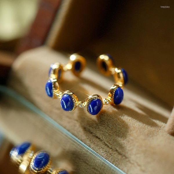 Cluster Rings Vintage Natural Stone Ring Lapis Lazuli Boho Open Joint Ajustável Woman Men Banhado a Ouro Acessórios de Jóias de Prata