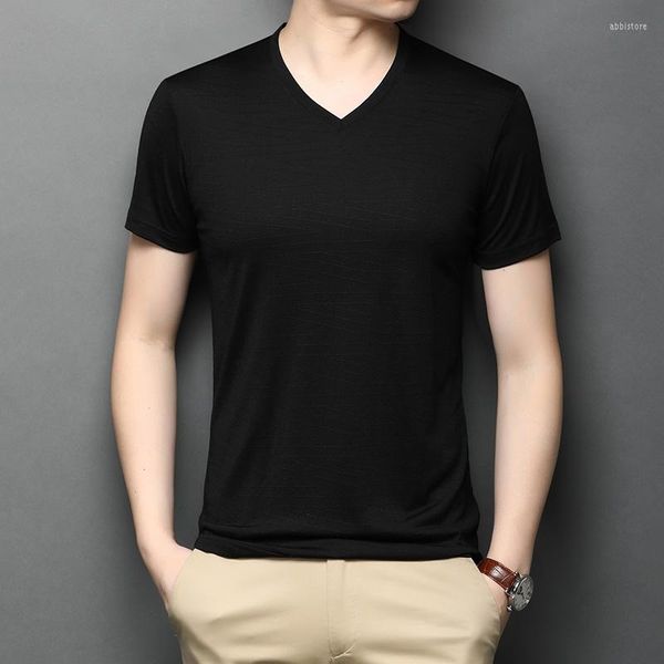 Camisetas masculinas masculinas listradas com decote em v e manga curta camisetas masculinas de verão de algodão meia manga 6256