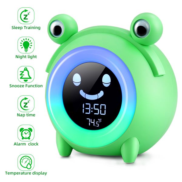 Orologi da tavolo da scrivania Cute Animal Child Alarm Clock Sleep Trainer Digital Wake Up Colorful Night Light Snooze Temperature NAP Timer Kid Alarm Clock 230615