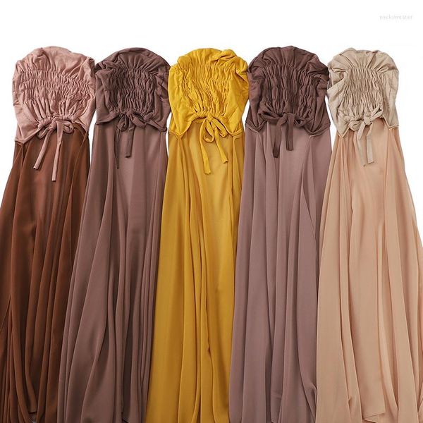 Ethnische Kleidung 10 Stück/Lot einfarbiger Chiffon-Schal mit Jersey-Unterschal-Kappe, islamischer Innenschal, Stirnband, Stretch-Hijab-Abdeckung, Kopfbedeckung, Turbante