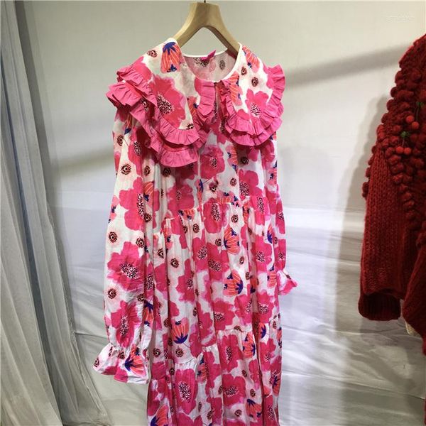Повседневные платья Корея 2023 Весеннее красивое цветочное платье для женщин с двойными ваннами оборчание.