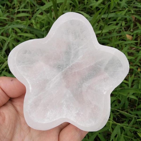 Figurine decorative 100mm Ciotola a forma di fiore di selenite naturale Chakra Healing Cristallo grezzo Gesso lucido Minerali Campione Reiki Home