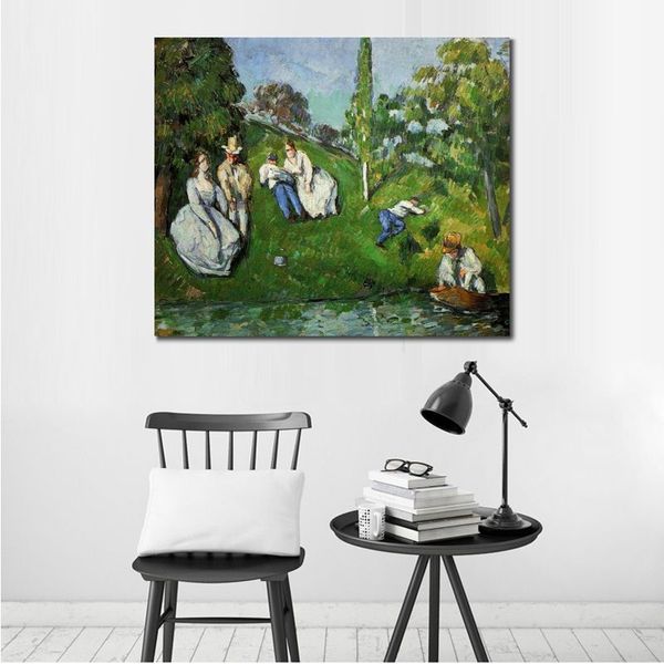 Coppie che si rilassano vicino a uno stagno 1875 Paul Cezanne Dipinto fatto a mano su tela Impressionista Paesaggio Home Decor