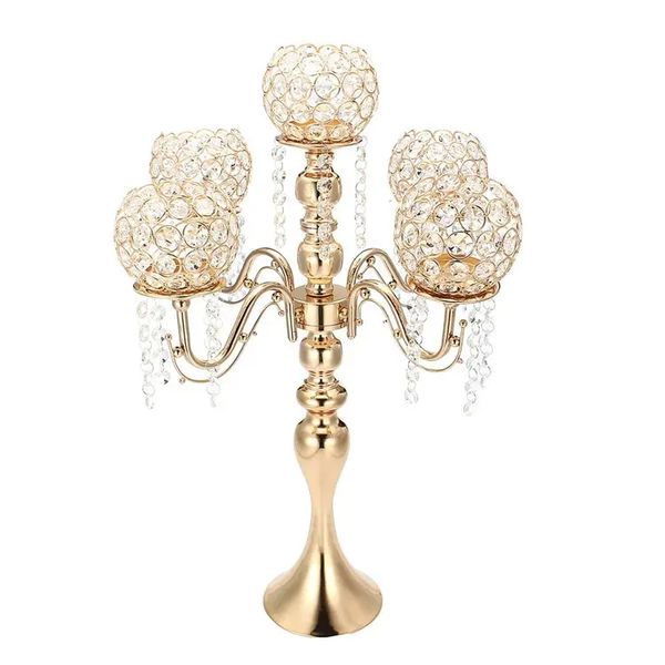 Нет свечи) 5 Arms Gold Candle Delpers Crystal Candelabra Gold Center Peee для свадебного домашнего декора 0987