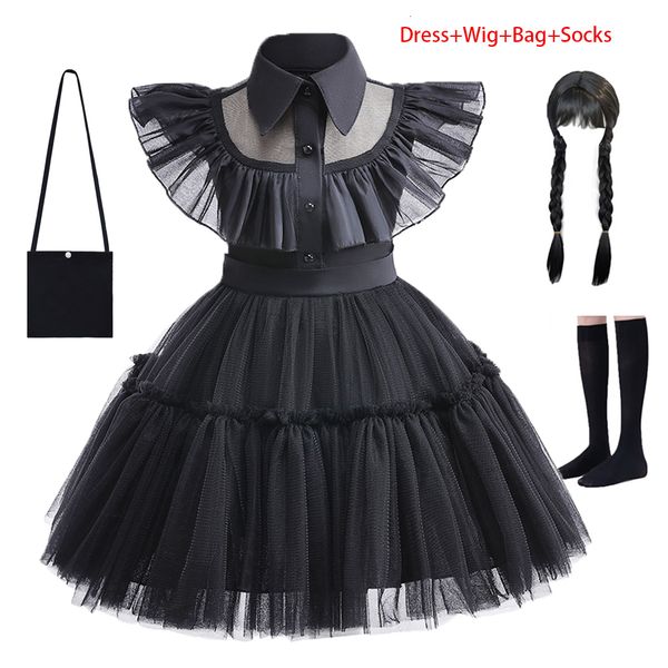 Vestidos para meninas de 1 a 6 anos, crianças, quarta-feira, Addams, cosplay, para meninas, fantasias, vestidos para crianças, vestidos de festa, trajes pretos, Halloween, 230615