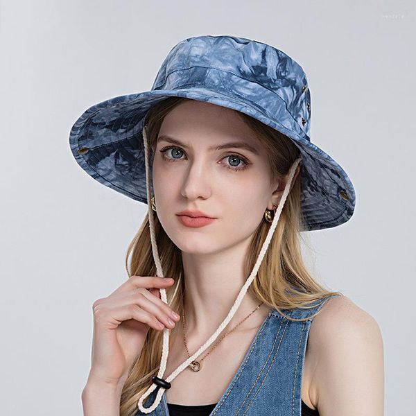 Шляпа Berets Buckte Shat со струной женщин лето солнечный солнцезащитный