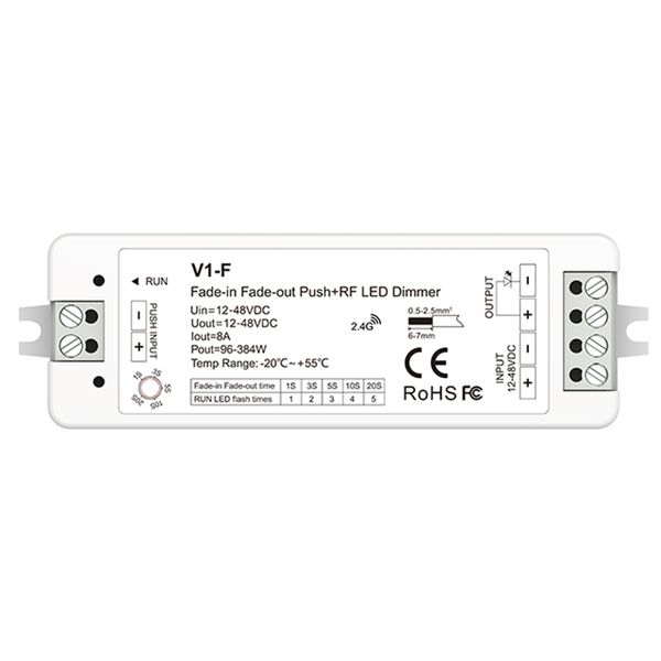 1CH * 8A 12V-48VDC 24V CV Dimmer LED Fade-in Fade-out Push Dim V1-F 5 Velocità di dissolvenza/Dimmerazione continua per striscia luminosa monocolore