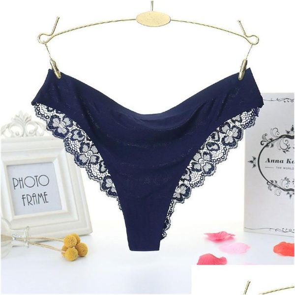 Calcinha feminina Sexy Ice Silk Cueca cintura baixa Costas Renda floral Biquíni Roupa íntima Lingerie G String Roupas Drop Ship Delivery Dhxpu