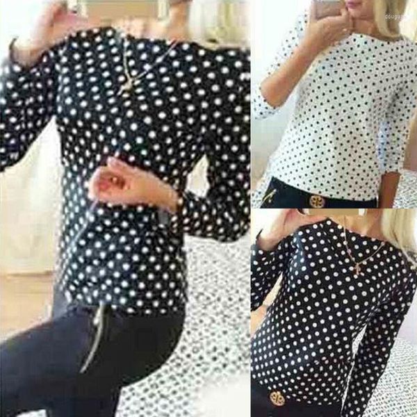 Damen Hoodies 2023 Frauen Lose Tops Langarm O-Ausschnitt Polka Dot Chiffon Sweatshirts Casual Pullover