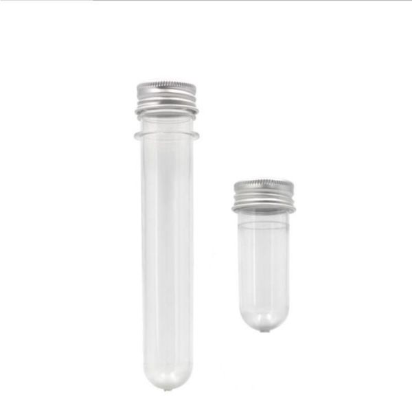 20 ml 40 ml PET Klare Kunststoff Leere Nachfüllbare Reagenzglas Flasche Mit Aluminium Kappen Behälter Für Probe Kosmetische Süßigkeiten maske Fläschchen Brdnm