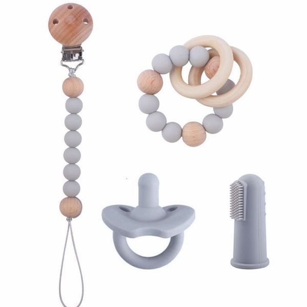 Baby Beißringe Spielzeug 4 Stücke Baby Schnuller Schnuller Clip Beißring Zahnbürste Set geboren Zubehör Silikon Perlen Schnuller Clip Kette Nippel Zahnen Spielzeug 230615