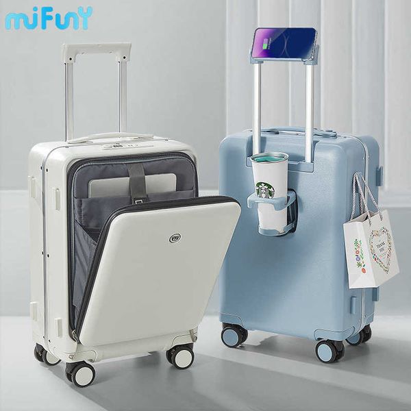 Mifuny Valigia con apertura frontale Carry-On con ruote Rolling Password Valigia da viaggio Borsa Fashion Interfaccia USB Trolley Bagaglio 0616