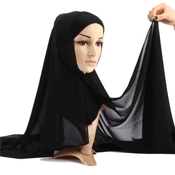 Abbigliamento etnico 2023 Chiffon morbido Musulmani Donne Hijab Sciarpa istantanea Scialle avvolgente islamico Turbante Foulard Pronto da indossare Foulard arabo