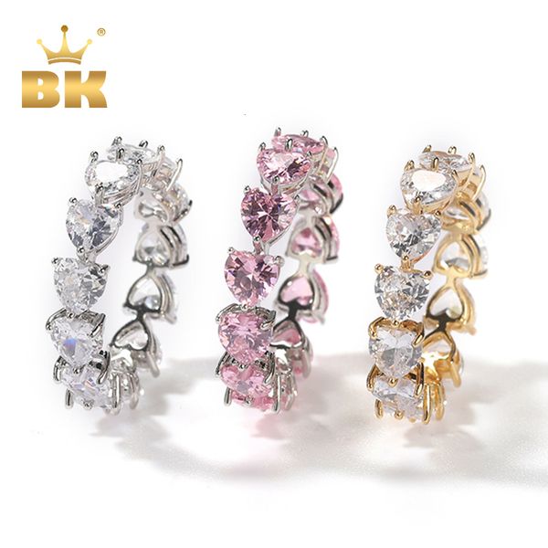 Solitärring THE BLING KING Herzförmiger Ring Iced Out Rosa Weißer Zirkonia Niedlicher Verlobungsring für Frauen Liebhaber Charm-Schmuck 230615