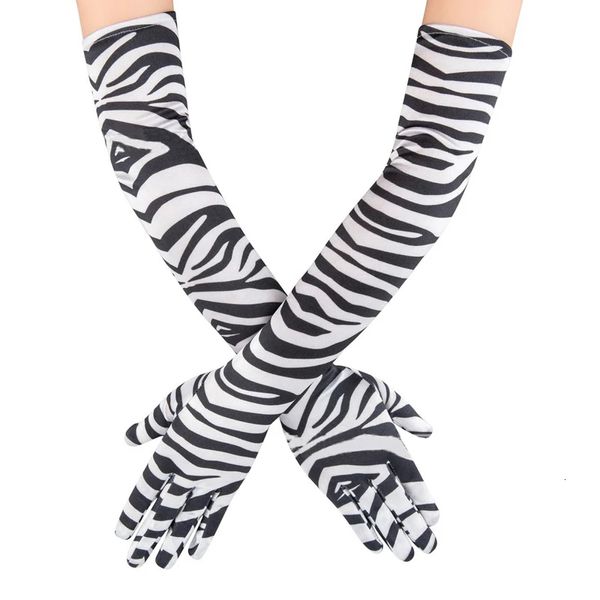 Guanti a cinque dita Fun Animal Zebra Print Long Per uomo Donna Moda Full Satin Performance Guanti per adulti Party Outdoor GL0448 230615