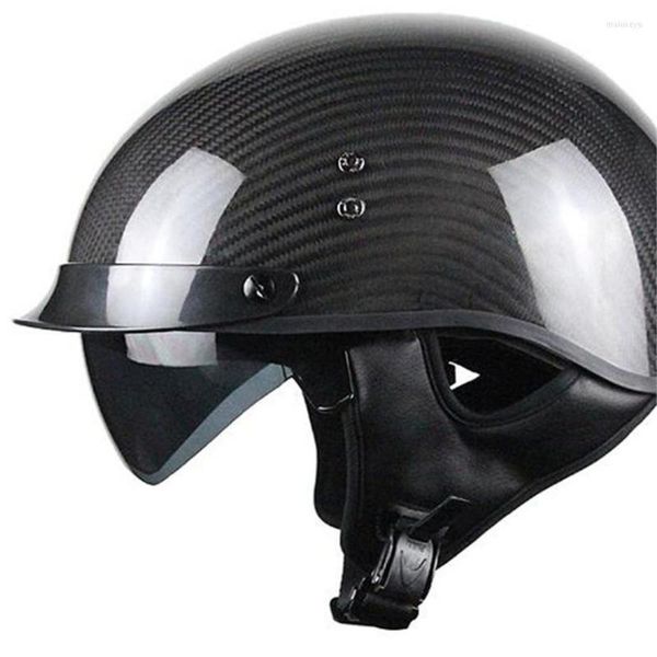 Мотоциклетные шлемы углеродного волокна с открытым лицом открытого лица винтажный уличный велосипедный туристический туристический крейсер Scooter (Matte Black L)