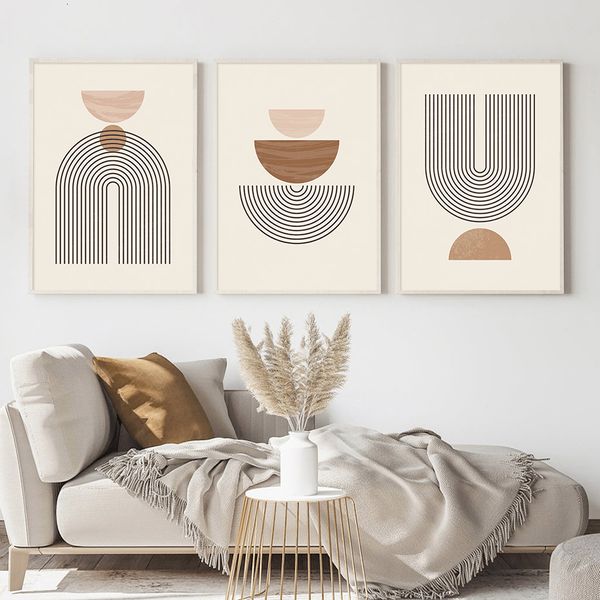 Gemälde Abstrakte geometrische Linie Beige Poster Leinwand Malerei Böhmen Wandkunst Druck Bilder für Wohnzimmer Inneneinrichtung Heimdekoration 230615