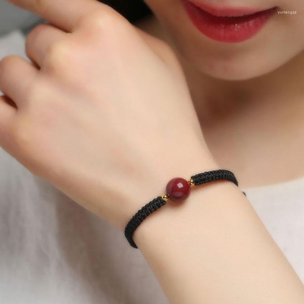 Braccialetti con ciondoli Cinnabro naturale in stile cinese Corda rossa intrecciata a mano Braccialetto semplice per amicizia di moda per uomini e donne fortunati