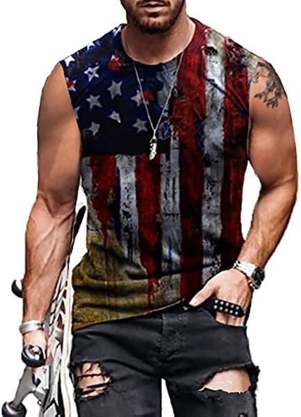 Moda MensT-Shirt 4th of July Shirts Mens Muscle Tank Top 1776 Graphic Gym Workout Camisa Sem Mangas Com Bandeira Americana