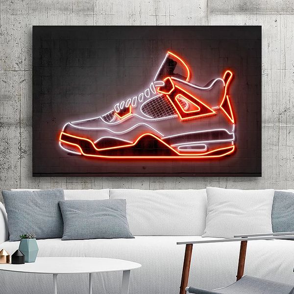 Pinturas Neon Sign Tênis Sapatos Lona Moda Esporte Posters Impressões Arte de Parede Imagens para Sala de Estar Decoração Cuadros 230615