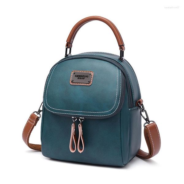 Borse da scuola Marca Retro PU Designer in pelle Patchwork Zaino Donna Borsa a due vie Borse piccole Zaini casual da donna a più scomparti