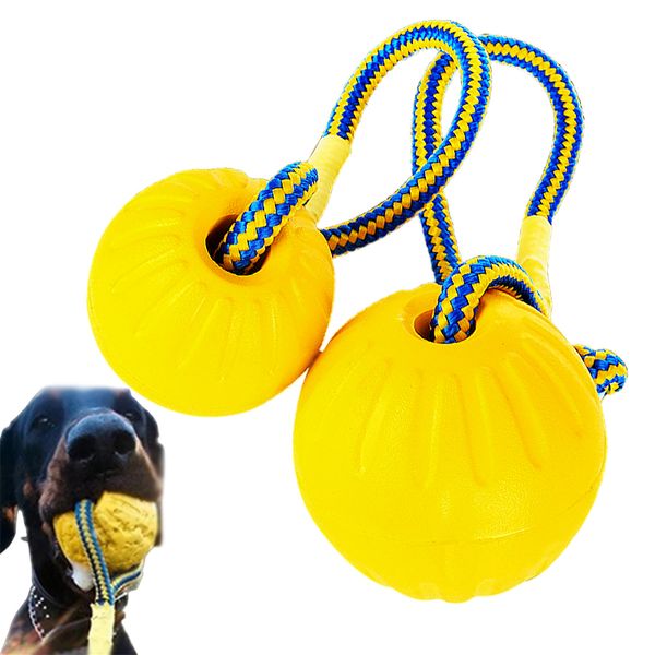 Giocattolo con palla per cani con corda Giocattolo per cani interattivo indistruttibile Addestramento per animali domestici Giocattoli da masticare Solid Core EVA Palla elastica per cane