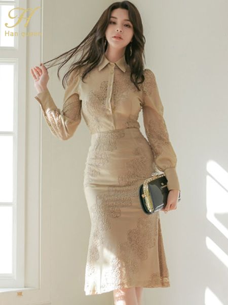 Платье с двумя частями H -хан -Queen Spring Crice Supt Elegant Corean с длинным рукава