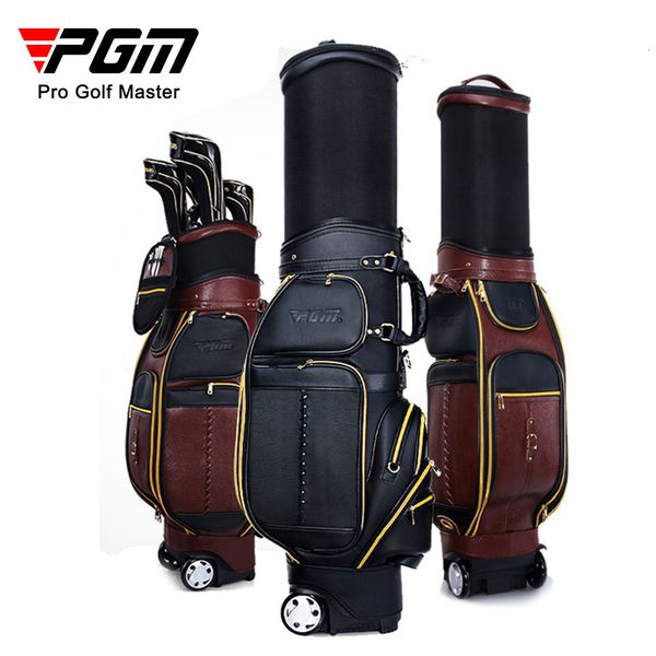 Sacos de golfe masculinos PGM pacote de bolas telescópicas couro genuíno grande capacidade multiuso consignação ar com capa de chuva QB043 230616
