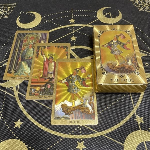 Atividades de jogos ao ar livre adivinhação 12x7cm Gold Tarot Cards Big Size Witch Supplies for Beginners With Guide Book Catan Board Game Classic 230615
