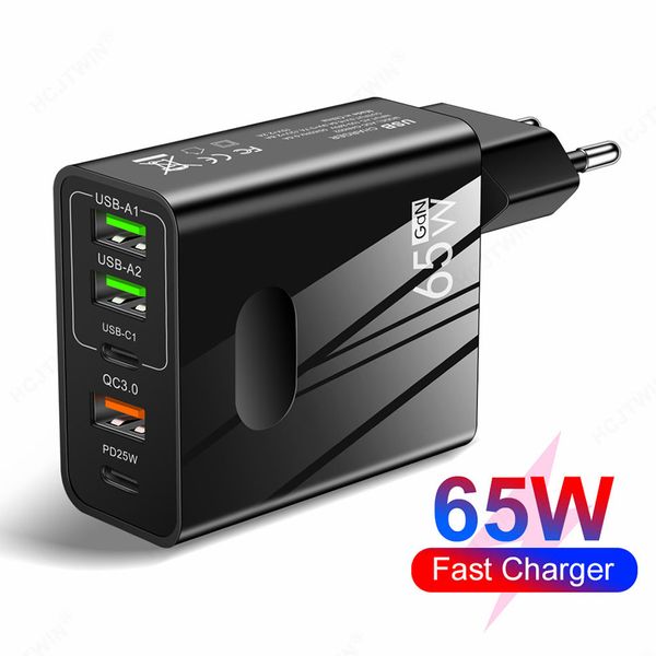 65W GaN 3.1A Caricatore USB PD 5 Porte Adattatore di alimentazione a ricarica rapida Caricabatterie tipo C per iPhone 14 13 Pro Xiaomi Samsung