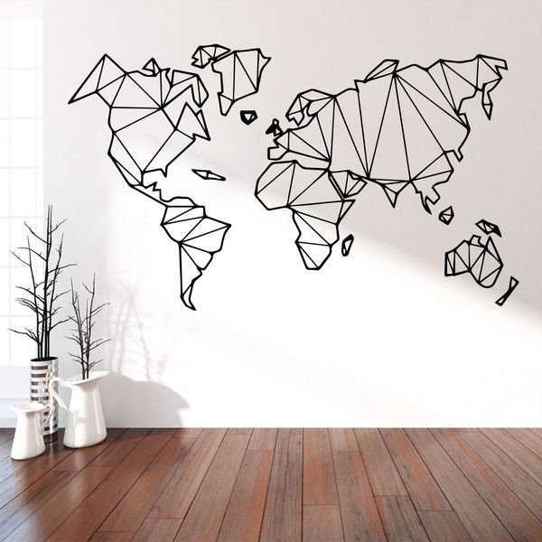 200cmX116cm Hot Geometric World Map Wall Sticker Vinile Murale Adesivi rimovibili Casa Soggiorno Camera da letto Decorazione Decal