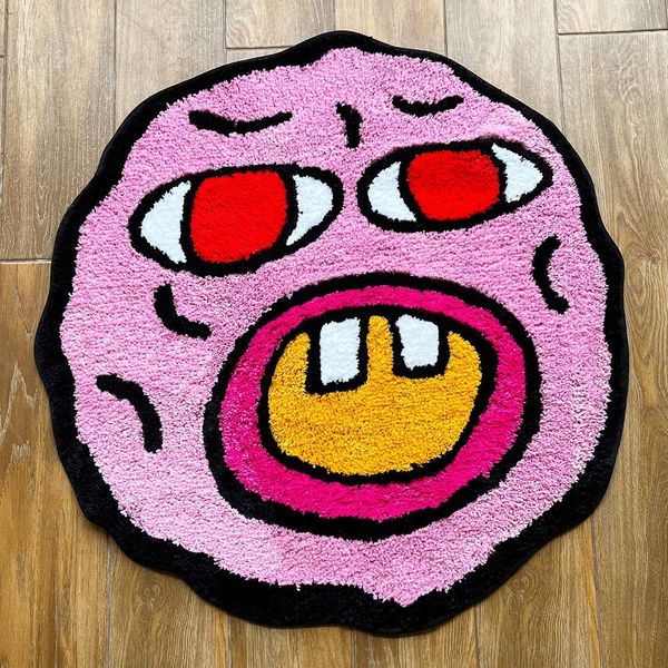 Carpete LAKEA Cherry Bomb Tapete rosa feito à mão para decoração de quarto Kawaii pequenos tapetes para quarto cartoon círculo perfurador agulha 230616