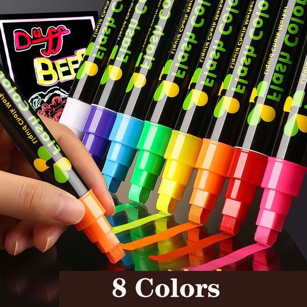 Marcadores 8 cores 6 mm giz líquido apagável marca-texto fluorescente caneta marcador quadro branco graffiti led anúncio quadro-negro 230615