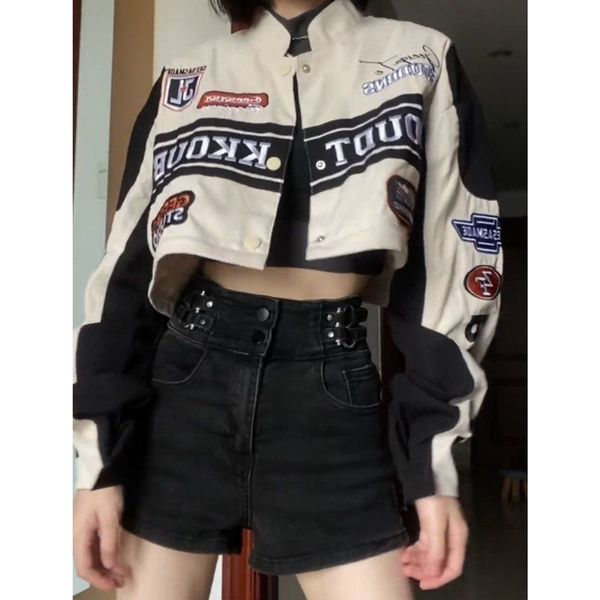 Kadın Ceketleri Çıkarılabilir Motosiklet Ceket Amerikan Vintage Baharatlı Kızlar Moda Yarış Beyzbol Ceketleri Kadınlar için Ceket Harajuku Goth Y2K Ceket 230615