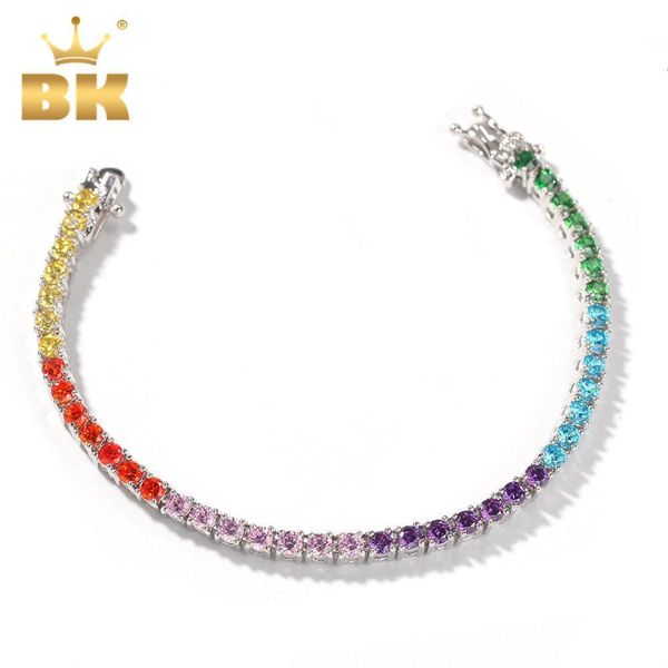 Anhänger Halsketten Der Bling King Regenbogen Bunte 4mm CZ Tennis Armband Kupfer Runde Steine Lila 7 Zoll Großhandel Modeschmuck 230615