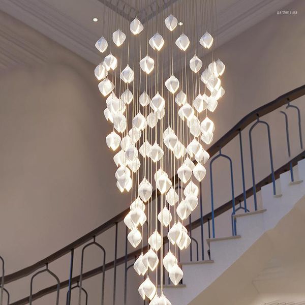 Lampadari Art Led Lampadario Lampada a sospensione Light Room Decor Soggiorno moderno Scala Fiore bianco Paralume a sospensione