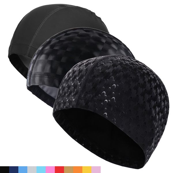 Плавающие шапки мужчины женщины Pu Covert Complay Swim Cap Crystal Swim Bool Защита уши длинные волосы