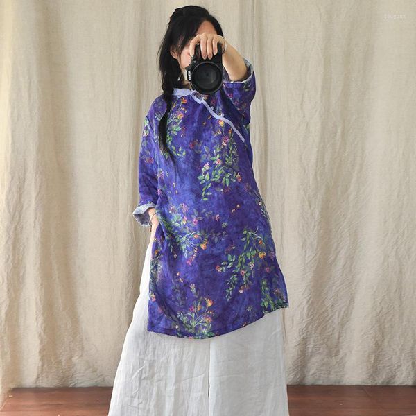 Vestidos casuais 2023 verão vintage linho floral ramie estilo chinês vestido midi solto plus size feminino elegante vestidos de festa