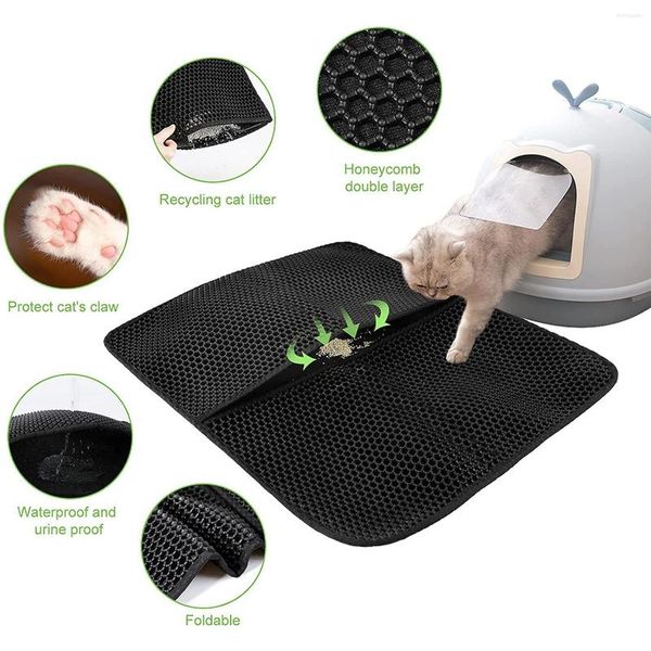 Camas para gatos Tapete de areia para animais de estimação Dupla camada de couro antiderrapante Almofada dobrável Sanita de areia À prova d'água para gatos limpos Acessórios para brincar