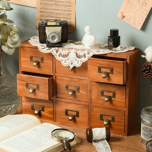 Gavetas de armazenamento fazer caixa de organizador de madeira antiga penteadeira mesa de maquiagem joias retro classificação gaveta armário 230615