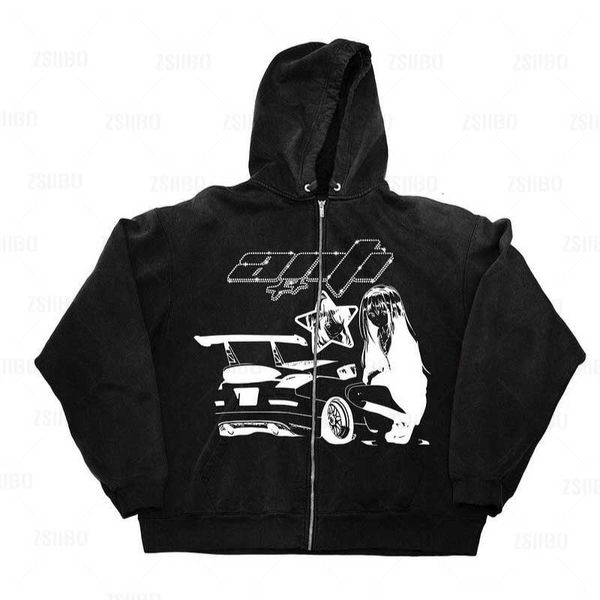 Женские толстовка толстовок Harajuku Cartoon Anime Print Zip Up Hoodie Y2K Graphics Женщина Goth Whothirt Black с длинным рукавом винтаж панк зимняя одежда Emo 230615